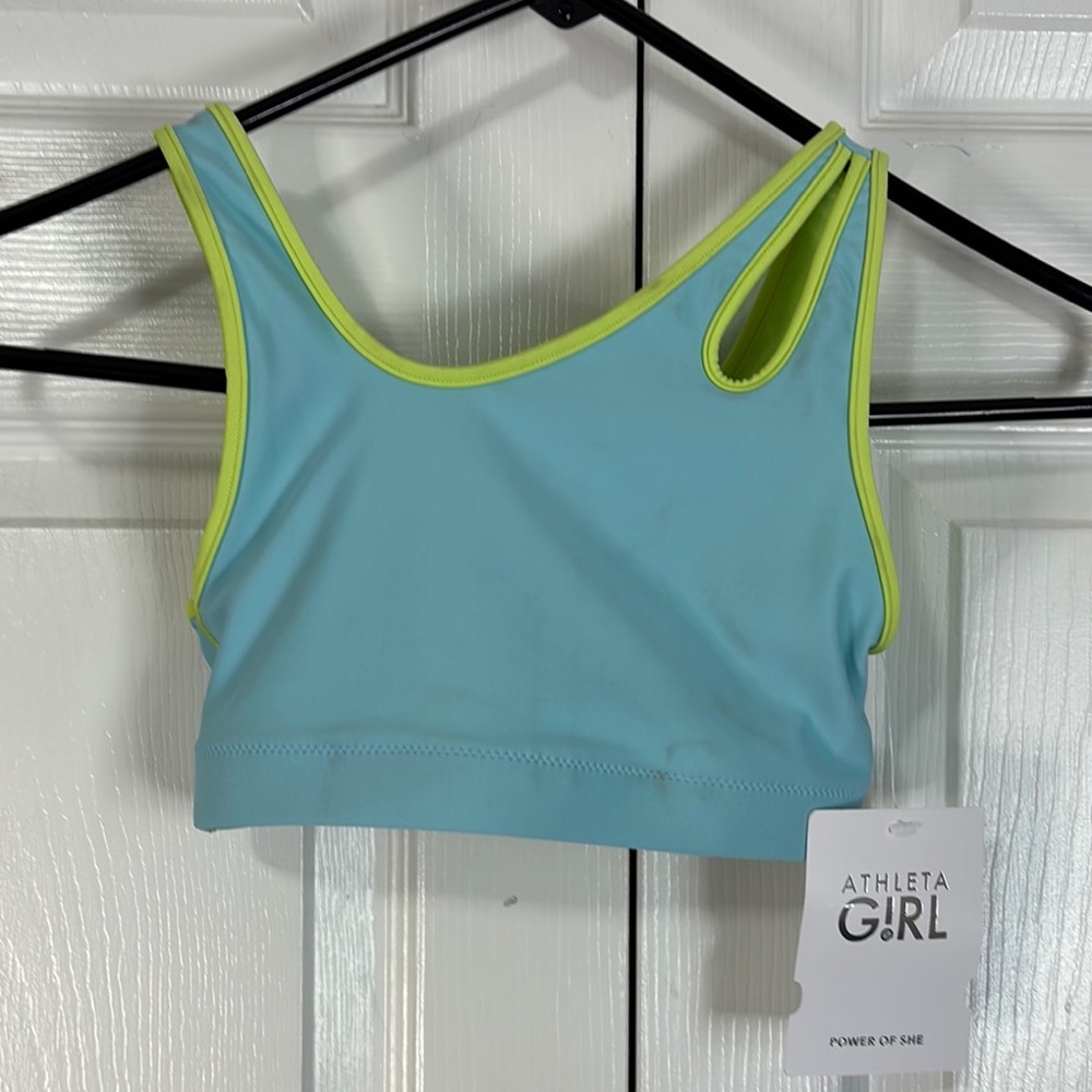Athleta Girl Blue and Green Sports Bra Sz 8-10 NWT